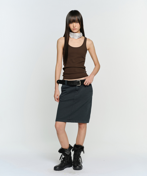 STRAIGHT COTTON MIDI SKIRT, NAVY