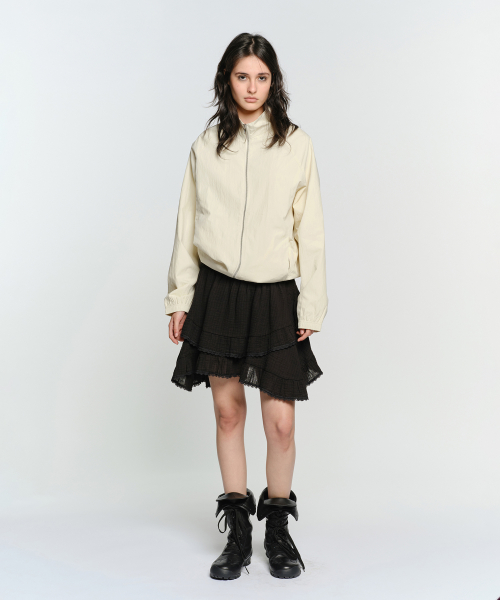ANGLED FRILL MIDI SKIRT, BLACK