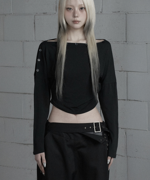 Shoulder Line Button Long Sleeve (Black)