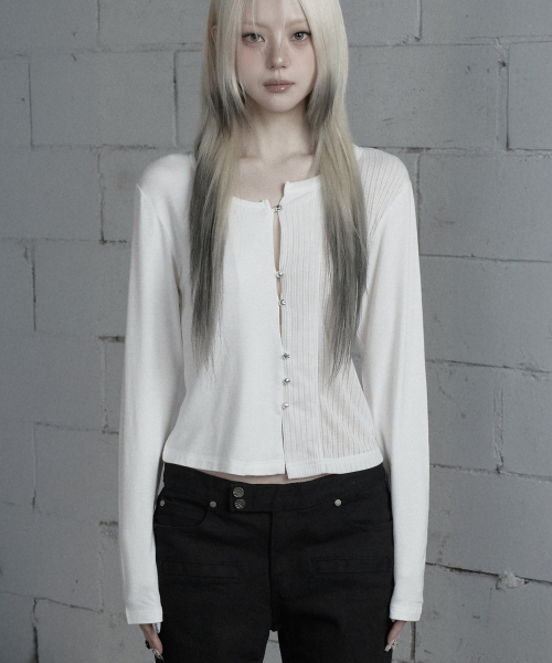 Unbal Color-Block Button Point Cardigan (Black)