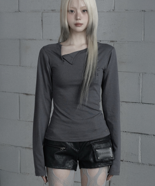 Two-Line Button Long Sleeve (Dark Gray)