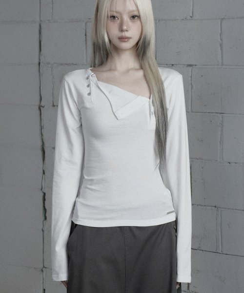 Two-Line Button Long Sleeve (White)