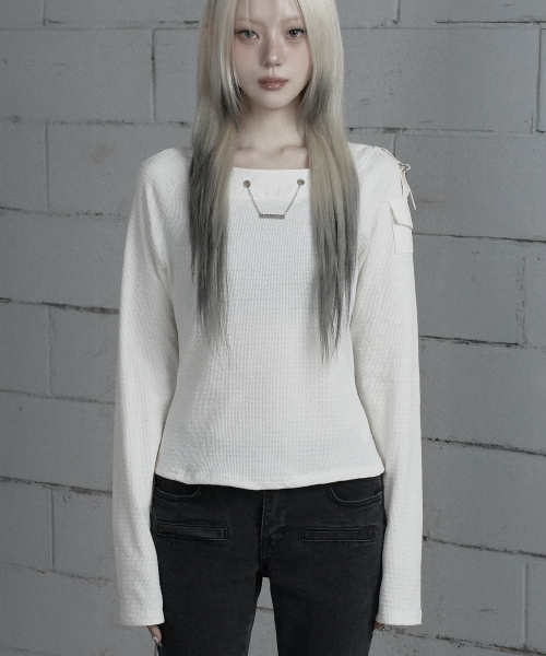 Chain Bijo Pocket Long Sleeve T-Shirt (Ivory)