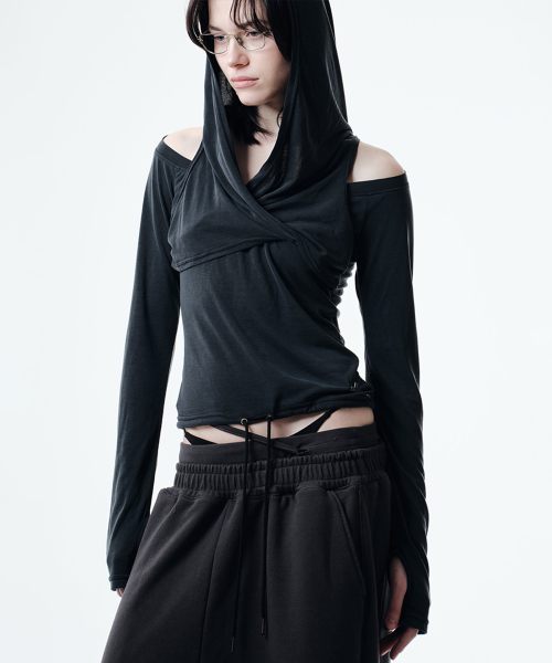 EVA OFF-SHOULDER HOODIE (CHARCOAL)