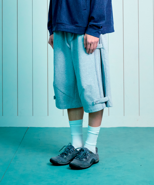 TCM waffle button half sweat pants (melange grey)