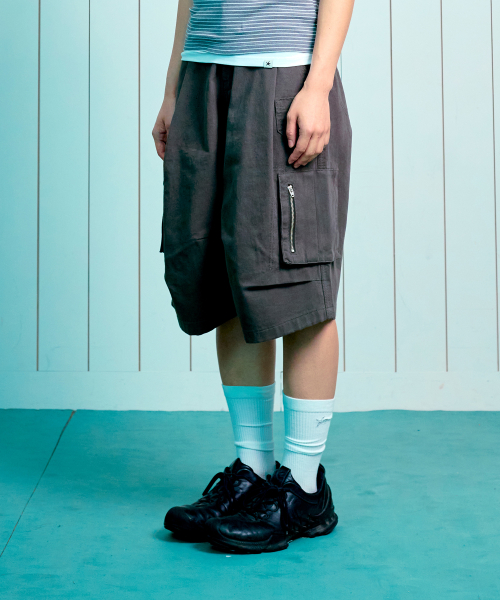 TCM metal zipper half pants (vintage brown)
