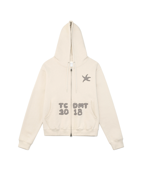 TCM logo applique hooded zip-up (oatmeal)