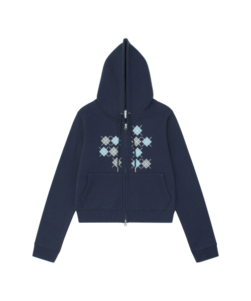 TCM argyle hooded zip-up (navy)
