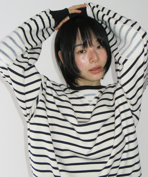 ELBOW PATCH STRIPE SWEATSHIRT IVORY