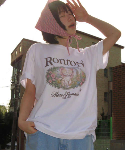 FLOWER CAT OVER FIT T SHIRT WHITE