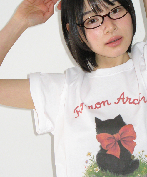RIBBON CAT BASIC FIT T SHIRT WHITE