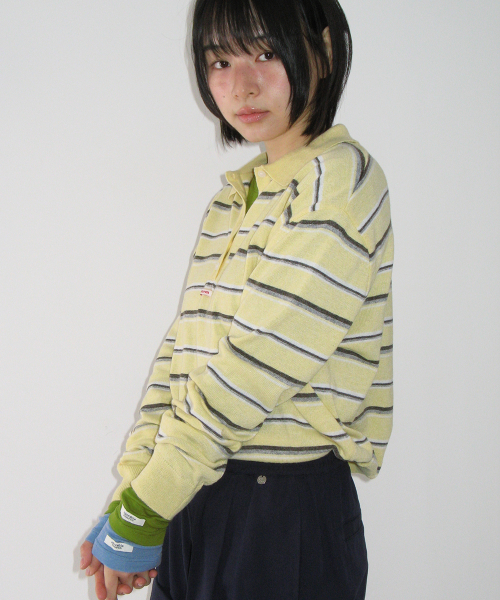 LOOSE FIT STRIPE COLLAR KNIT SOFT YELLOW