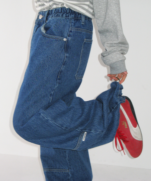 SEAM DETAIL BANDING DENIM PANTS MEDIUM BLUE