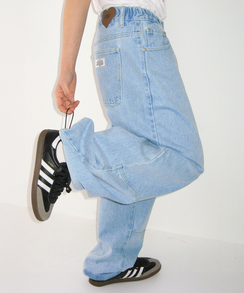 SEAM DETAIL BANDING DENIM PANTS LIGHT BLUE