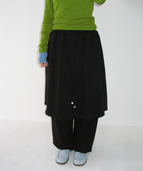 LAYERED SKIRT SWEAT PANTS BLACK