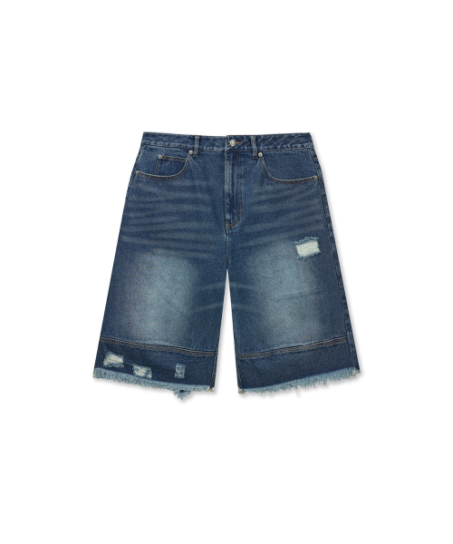 DESTROYED BERMUDA DENIM PANTS FOR MEN IN NAVY