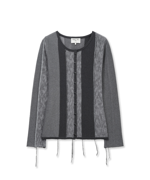 COLOR BLOCK SLIM KNIT CARDIGAN IN CHARCOAL