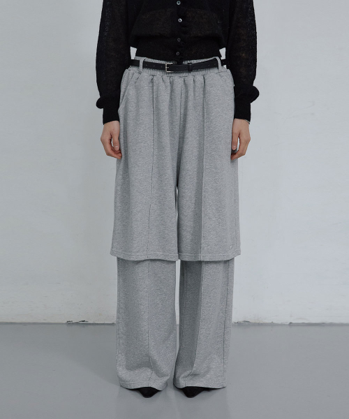 COTTON LAYERED BANDING PANTS_ MELANGE GREY