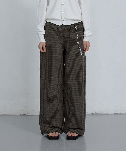 CHECKED COTTON JOGGER PANTS_ DARK BROWN