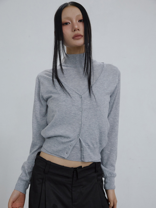METALLIC V-NECK CARDIGAN_ GREY