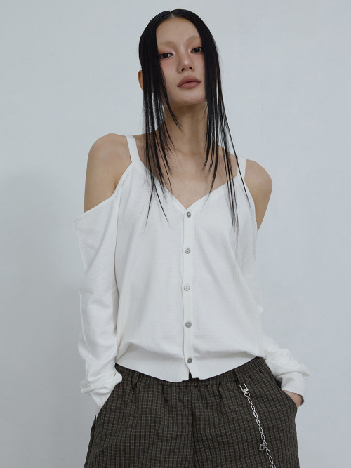 TWO-WAY VISCOSE CARDIGAN_ WHITE
