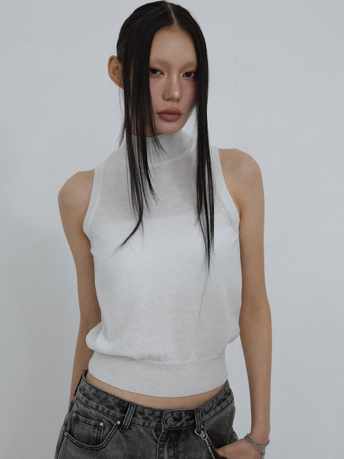 METALLIC SLEEVELESS TOP_ IVORY