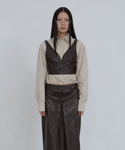 FAUX-LEATHER BUSTIER_ BROWN