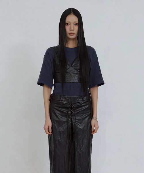 FAUX-LEATHER BUSTIER_ BLACK