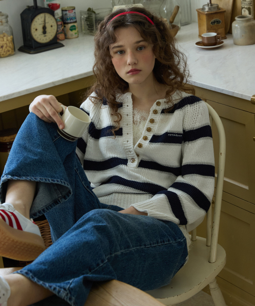 Latte stripe knit Navy