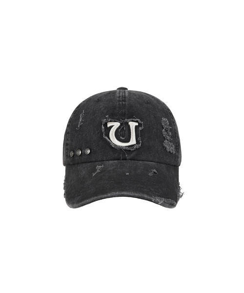 DAMAGED 6-PANEL BALL CAP_ FADED BLACK