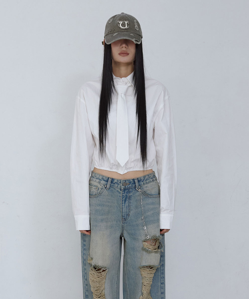 CROPPED TIE SHIRT_ WHITE