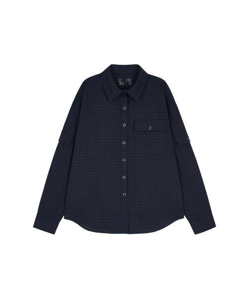 CHECKED COTTON SNAP SHIRT_ BLUE CHECK