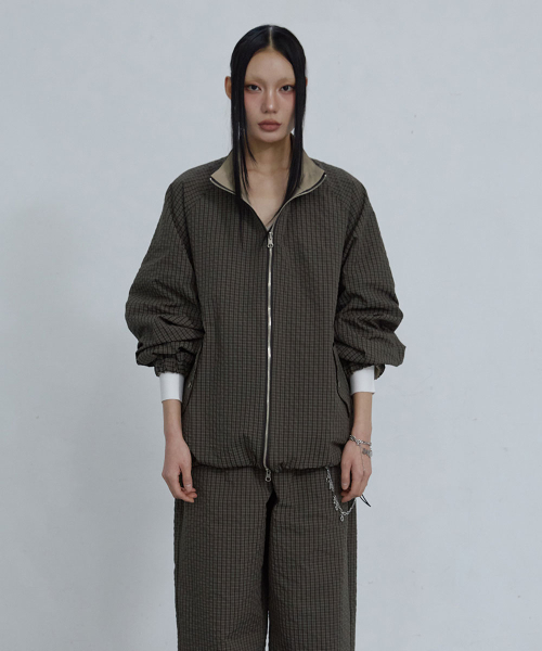 REVERSIBLE CHECKED FULL-ZIP JACKET_ DARK BROWN