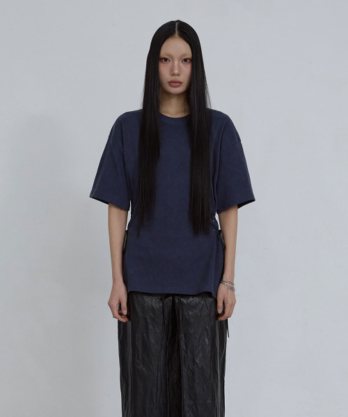EYELET HALF SLEEVE TOP_ FADED NAVY