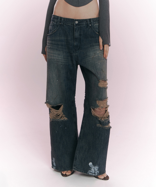 Jay Destroyed Wide Denim (Vintage Blue)