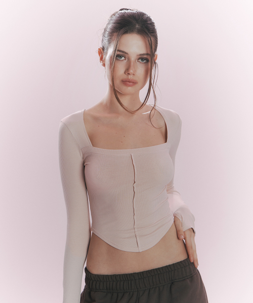 26SS Barbie Squareneck Long Sleeve Top (Baby Pink)