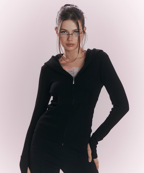 Devon Ribbed Hoodie (Black)