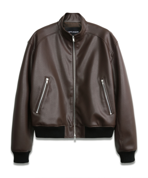 Stand Crop Leather Blouson BROWN
