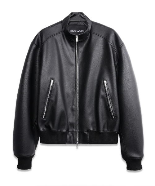 Stand Crop Leather Blouson BLACK