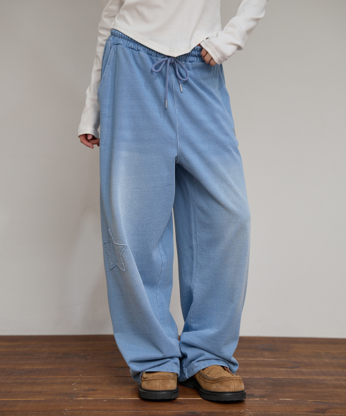YK Applique Denim Sweat pants LIGHT BLUE