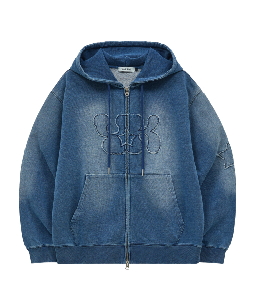 YK Applique Denim Hood Zip Up MEDIUM BLUE
