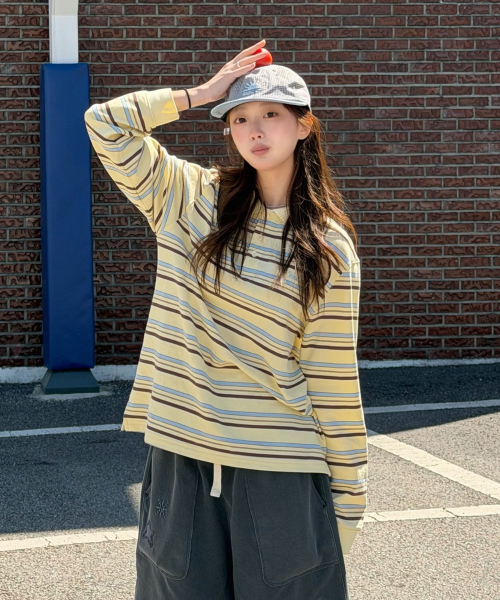 Stripe Logo Pique Long Sleeve T-shirt YELLOW