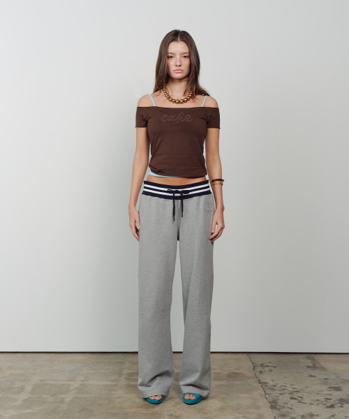 CONTRAST RIB WAIST SWEAT PANTS MELANGEGRAY