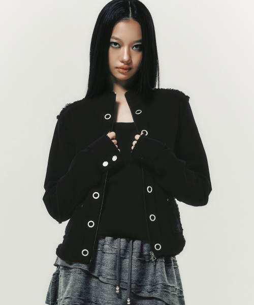 EYELET COTTON JACKET BLACK