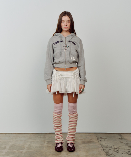 CALIE BABE SOLID HOOD ZIP UP MELANGEGRAY