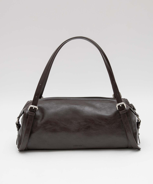 FAUX LEATHER BUCKLE SHOULDER BAG BROWN