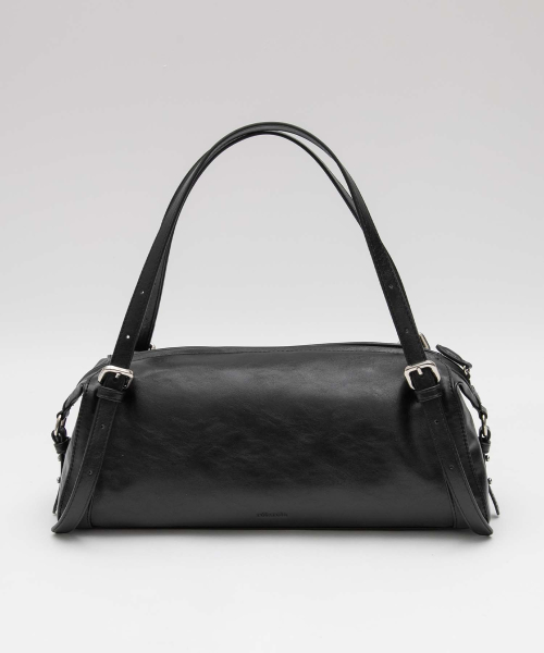 FAUX LEATHER BUCKLE SHOULDER BAG BLACK