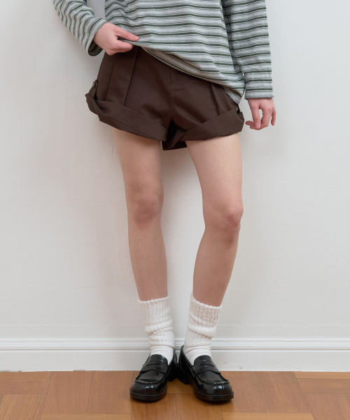 TURN UP SHORT PANTS BROWN