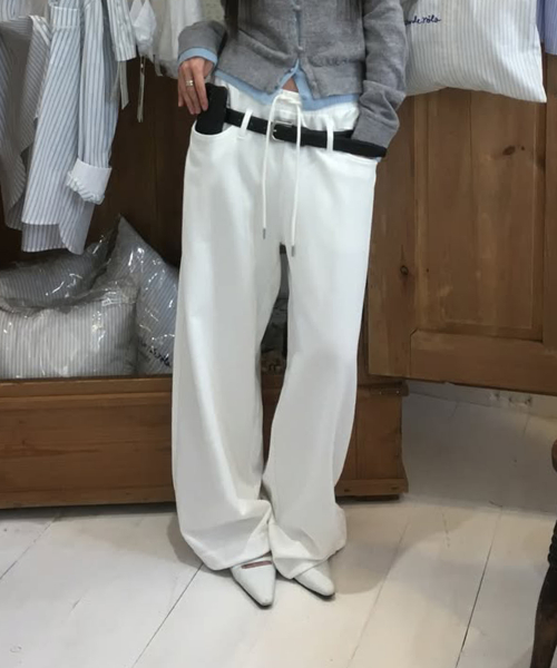 BELT SET TWO-WAY SWEAT PANTS WHITE