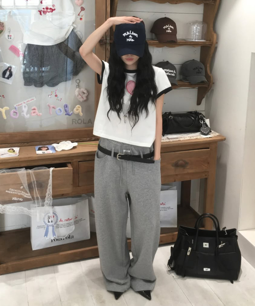 BELT SET TWO-WAY SWEAT PANTS GRAY
